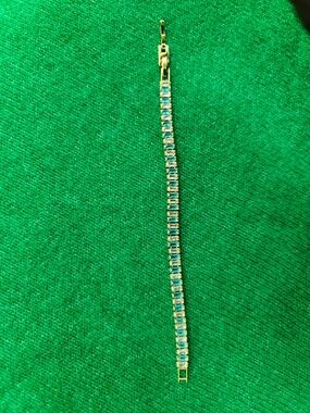 Gold Tennis Bracelet with Light Blue Stones - Women Jewelry